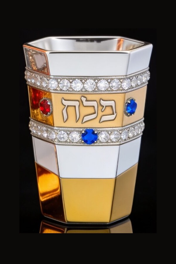 HAssOD hexagonal silver and gold Kiddush cup